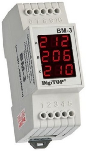 Вольтметр трехфазный цифровой на DIN-рейку DigiTOP ВM-3 blue 3х400В фото Вольтметр трехфазный цифровой на DIN-рейку DigiTOP ВM-3 blue 3х400В картинка